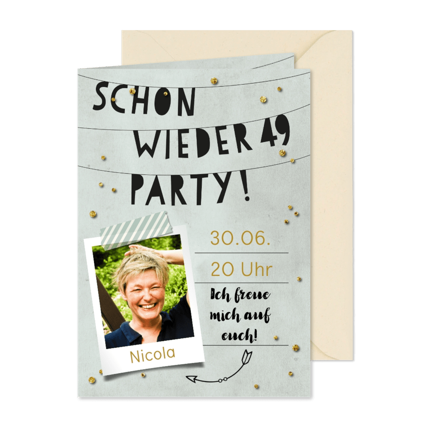 Fotoeinladung Schon wieder 49 Party - Karteneindruck
