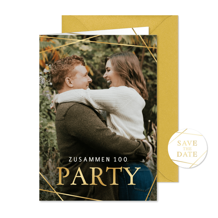 Fotoeinladung zum Geburtstag 'Zusammen 100-Party' - Karteneindruck