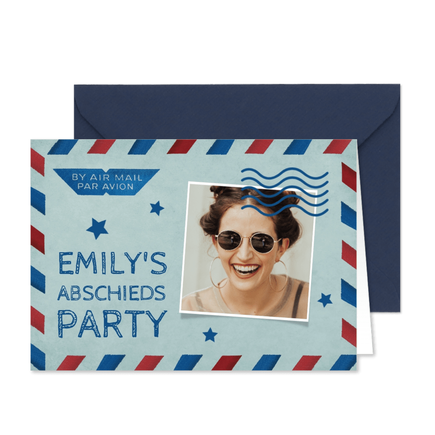 Fotoeinladung zur Abschiedsparty Air Mail - Kartenvorschau
