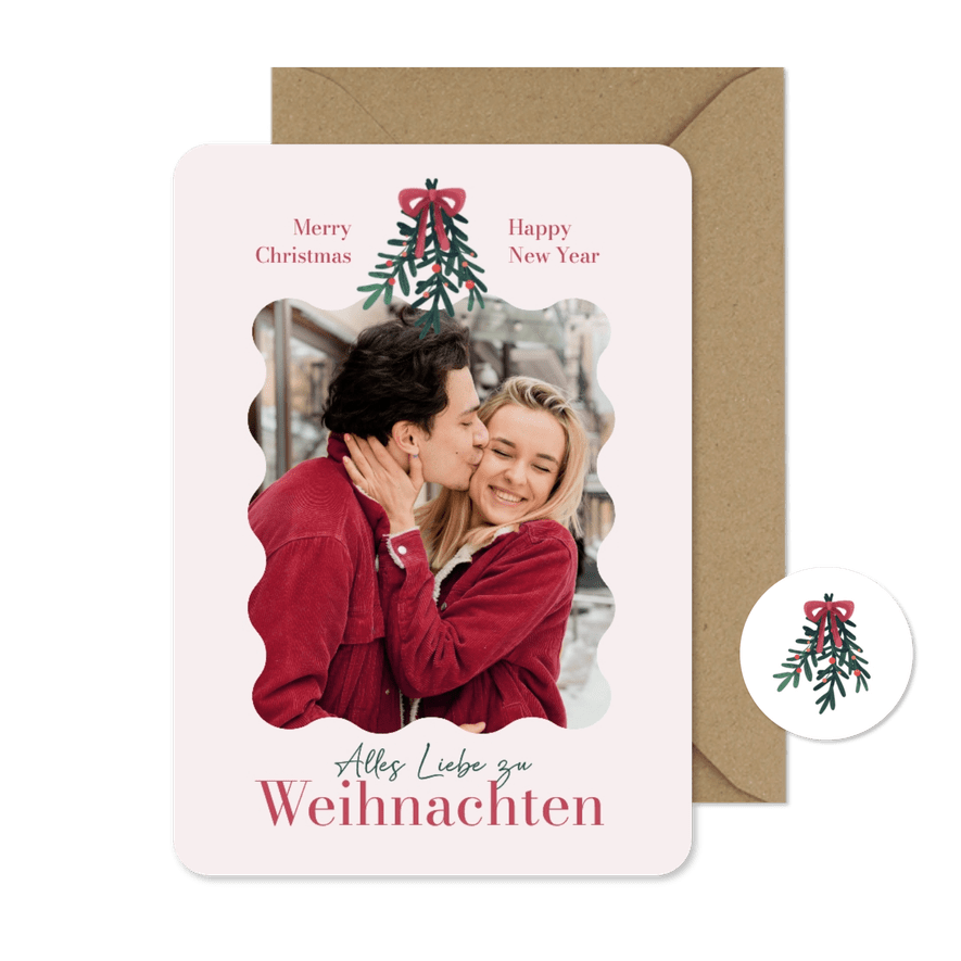 Fotogrußkarte 'Alles Liebe zu Weihnachten' Tannenzweig - Karteneindruck