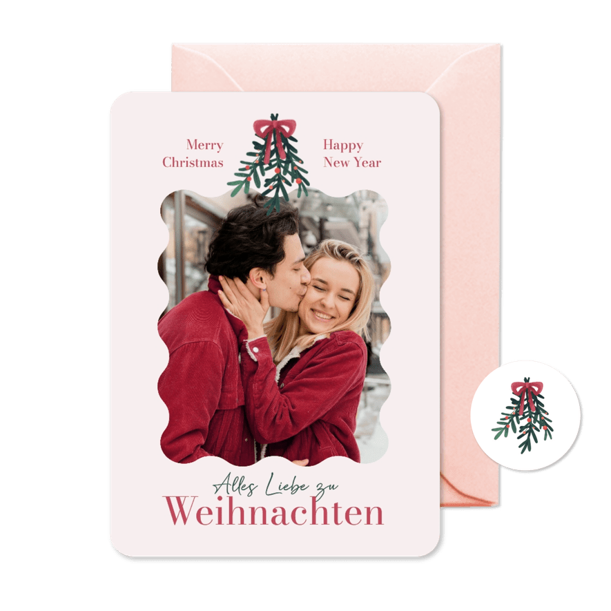 Fotogrußkarte 'Alles Liebe zu Weihnachten' Tannenzweig - Karteneindruck