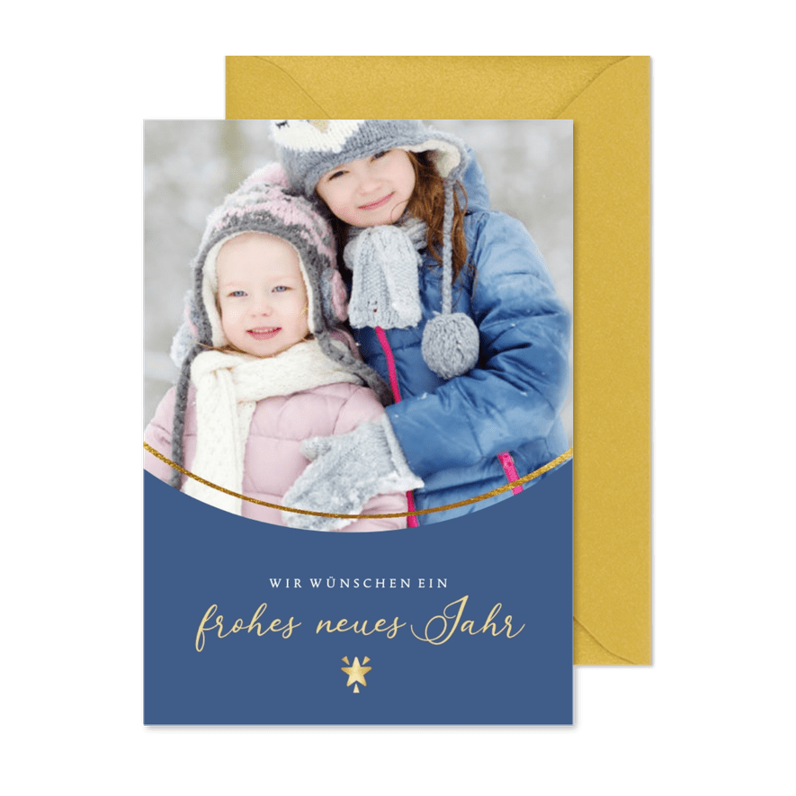 Fotogrußkarte Neujahr rundes Foto - Karteneindruck
