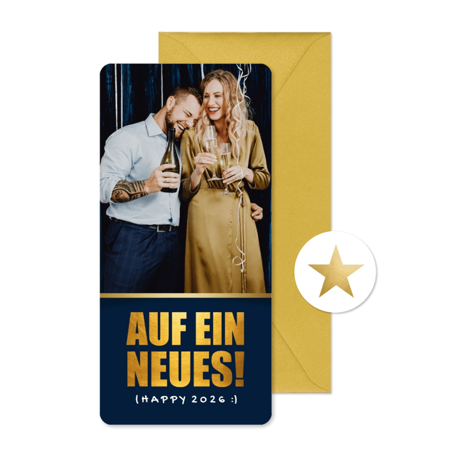 Fotogrußkarte zu Neujahr 'Auf ein Neues!' - Karteneindruck