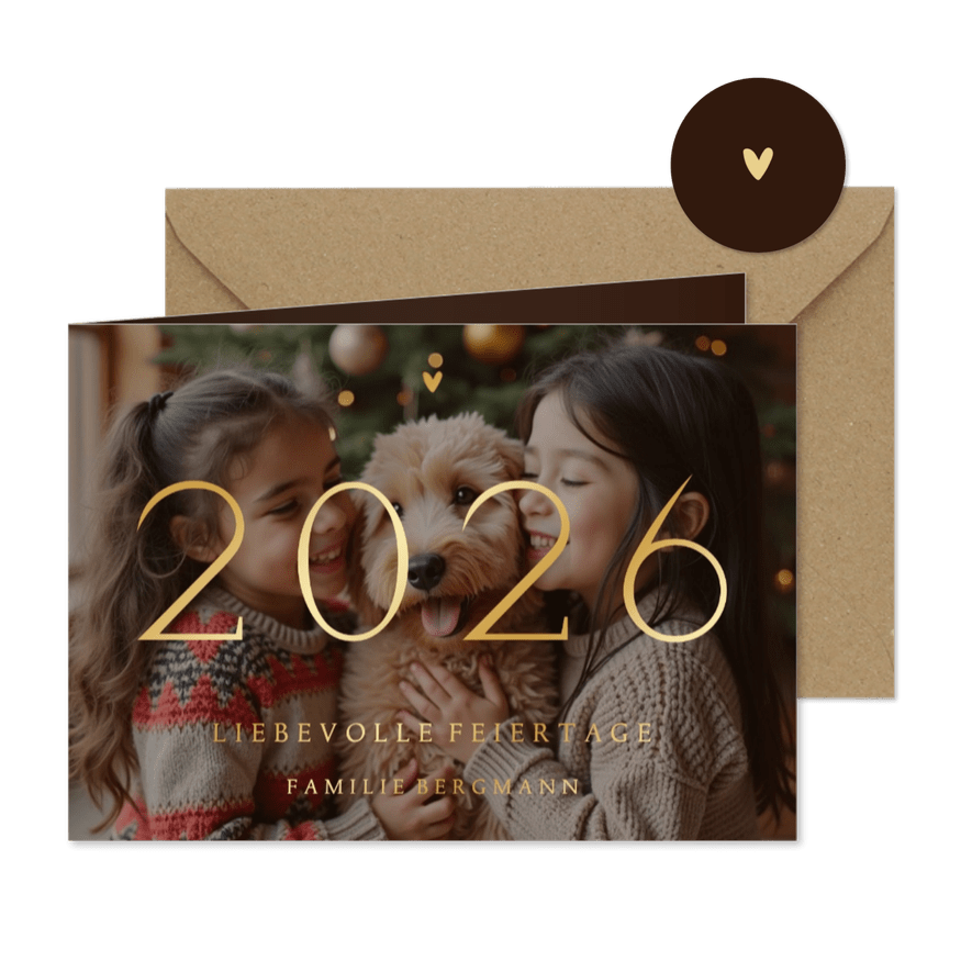 Fotokarte 2026 Goldschrift Weihnachtsgrüße - Karteneindruck
