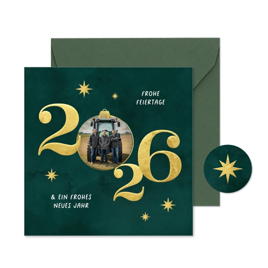 Fotokarte 2026 Weihnachten Firmenfoto grün Landwirtschaft - Karteneindruck
