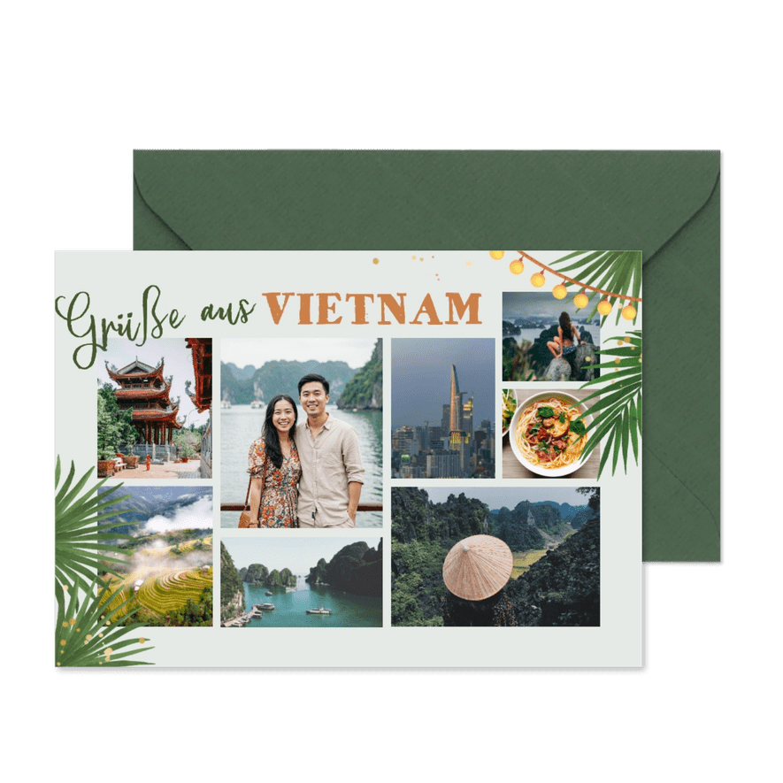 Fotokarte aus dem Urlaub Tropisch Palmen Lichterkette - Karteneindruck
