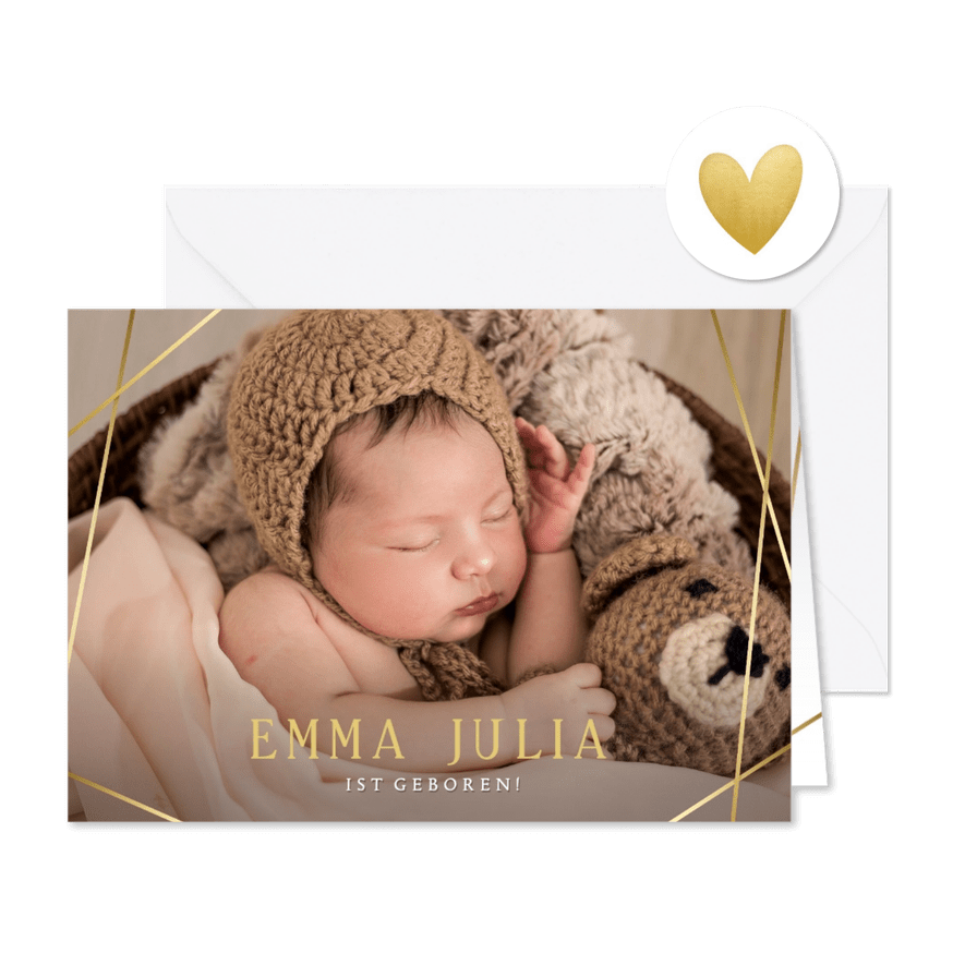 Fotokarte Baby mit Schrift und Linien - Karteneindruck