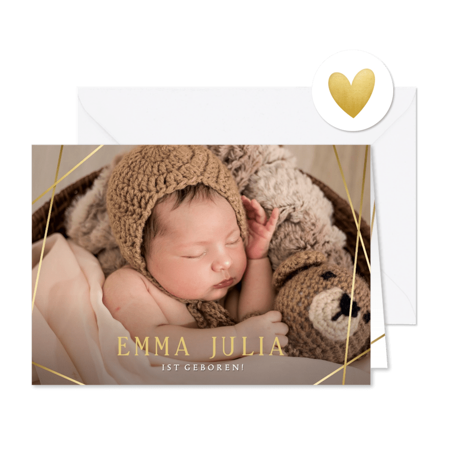 Fotokarte Baby mit Schrift und Linien - Karteneindruck