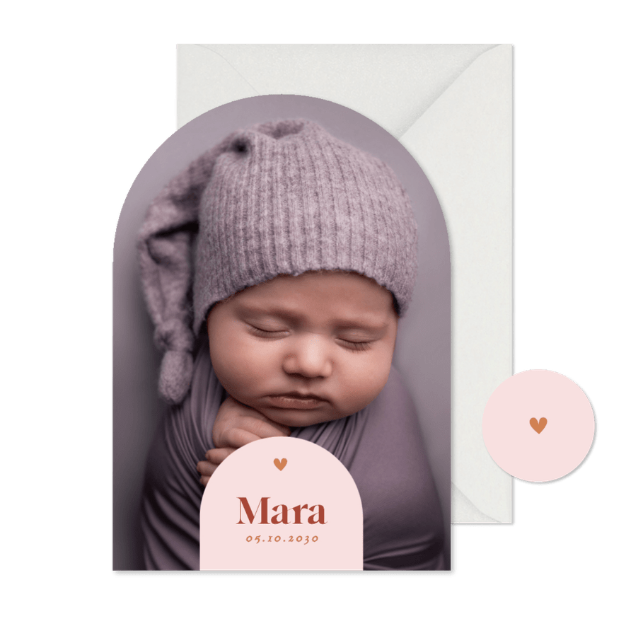 Fotokarte Bogen Geburt grafisch kleines Herz - Karteneindruck
