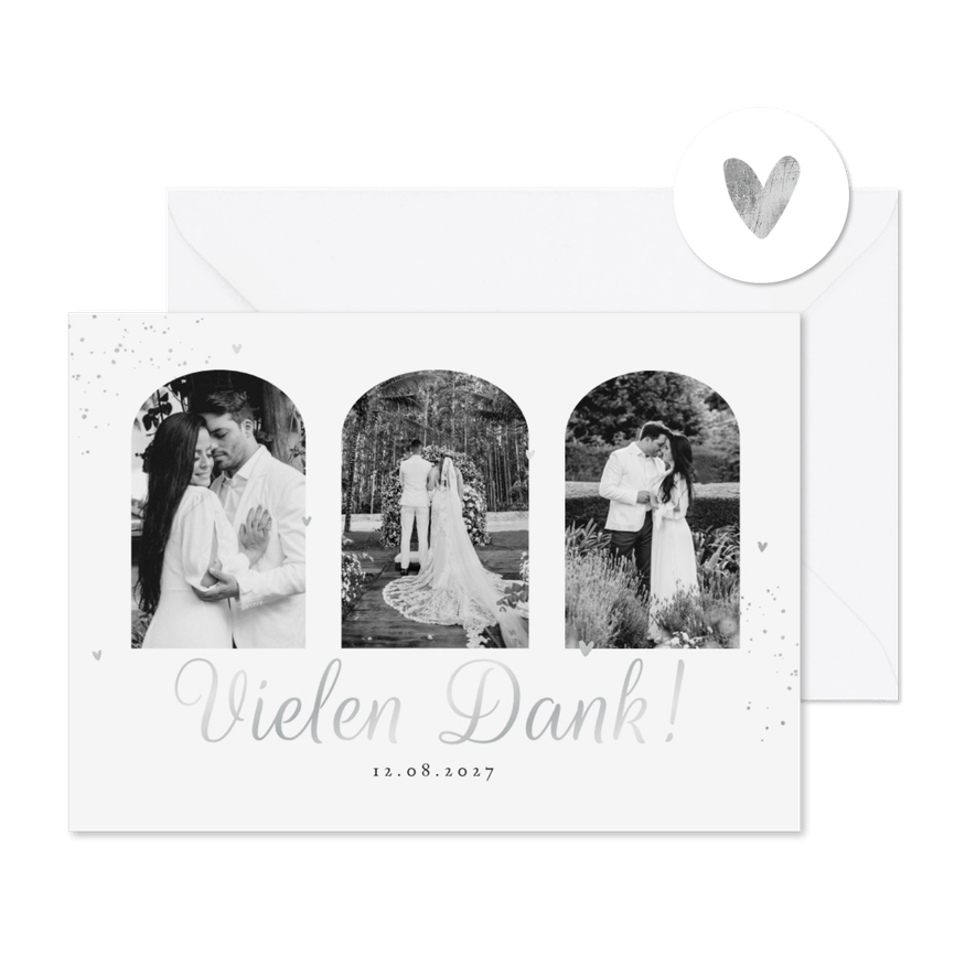 Fotokarte Danke Hochzeit Silberschrift - Karteneindruck