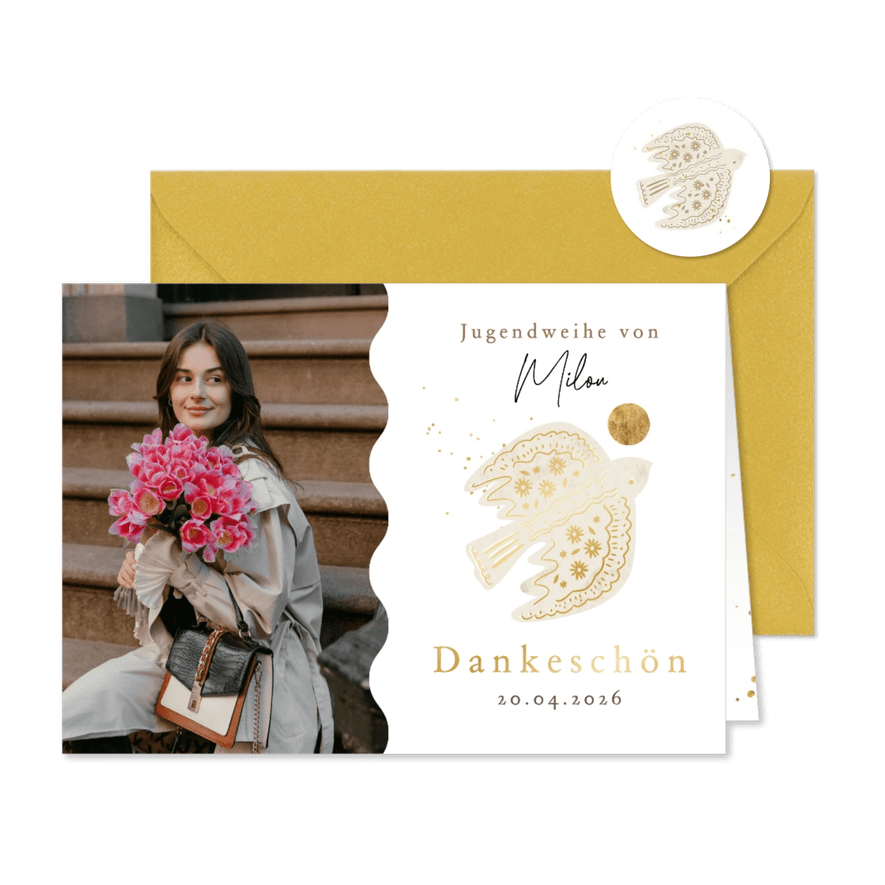 Fotokarte Danke Jugendweihe Vogel & Sonne - Karteneindruck
