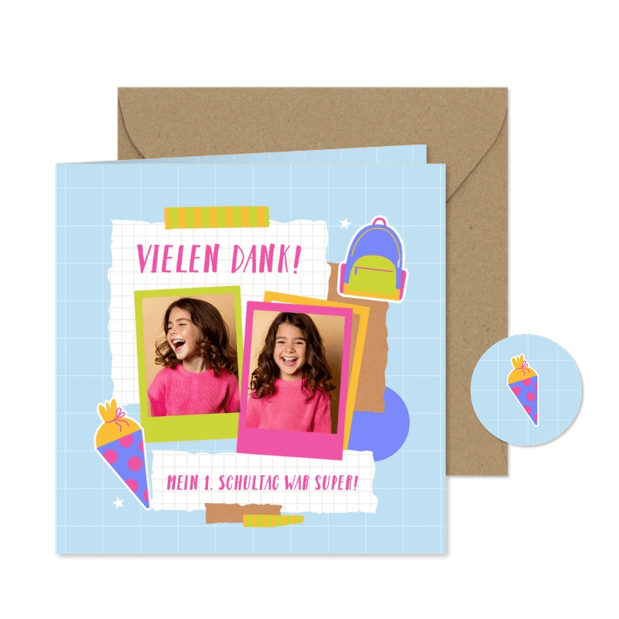 Fotokarte Danksagung Einschulung Scrapbook - Karteneindruck