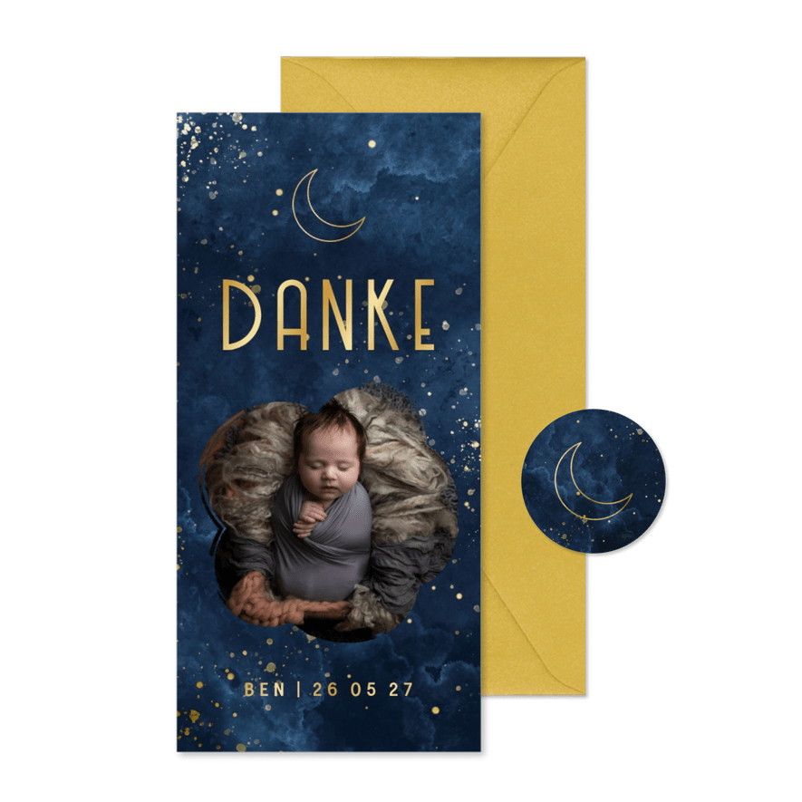 Fotokarte Danksagung Geburt Mond dunkelblau - Kartenvorschau
