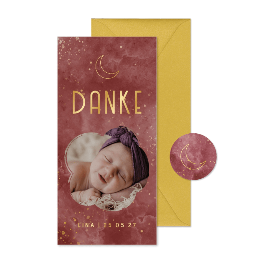 Fotokarte Danksagung Geburt Mond rostrot - Karteneindruck