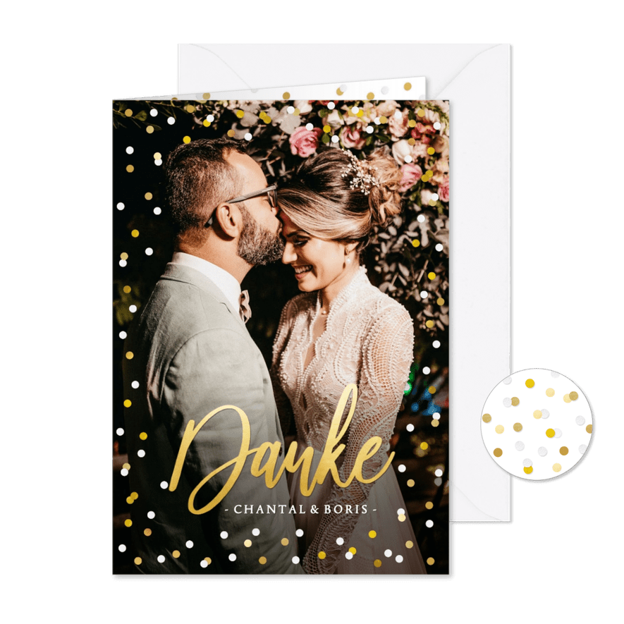 Fotokarte Danksagung Hochzeit Goldlook - Karteneindruck
