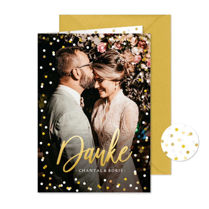 Fotokarte Danksagung Hochzeit Konfetti - Karteneindruck