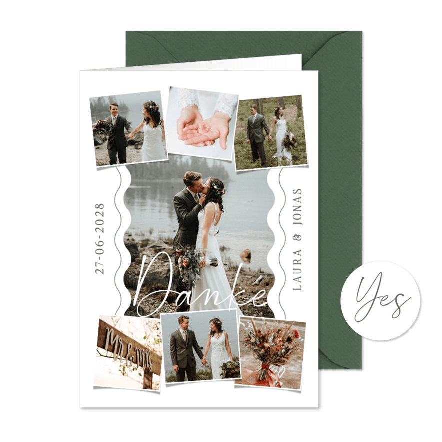 Fotokarte Danksagung Hochzeit & Wellenlinien - Karteneindruck
