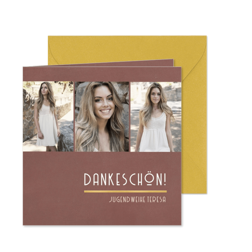 Fotokarte Danksagung Jugendweihe schlicht terra - Karteneindruck
