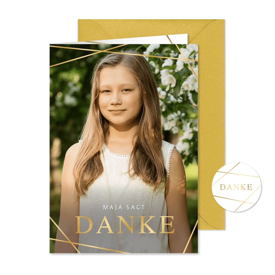 Fotokarte Danksagung Kommunion goldene Linien - Karteneindruck