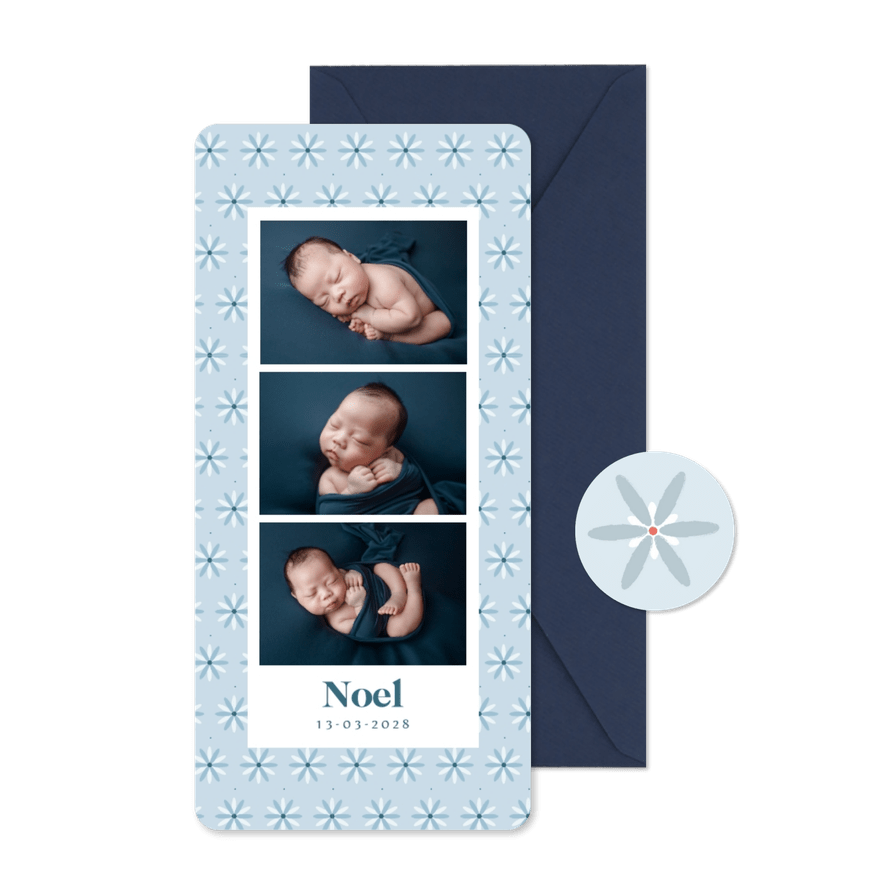 Fotokarte Danksagung zur Geburt blaue & weiße Blümchen - Karteneindruck