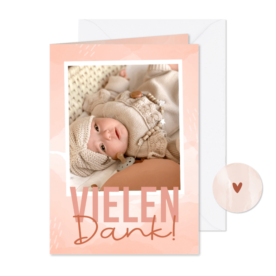 Fotokarte Danksagung zur Geburt rosa Aquarell - Karteneindruck
