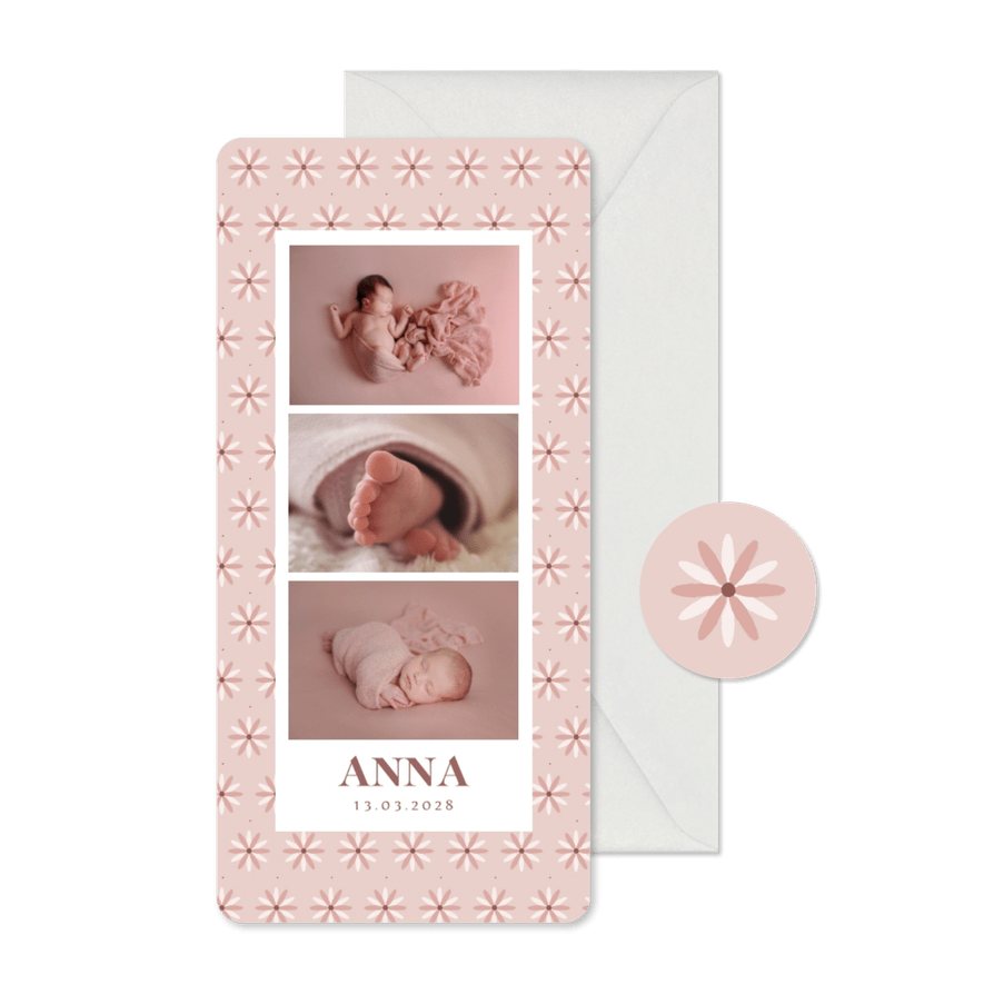 Fotokarte Danksagung zur Geburt rosa & weiße Blümchen - Karteneindruck
