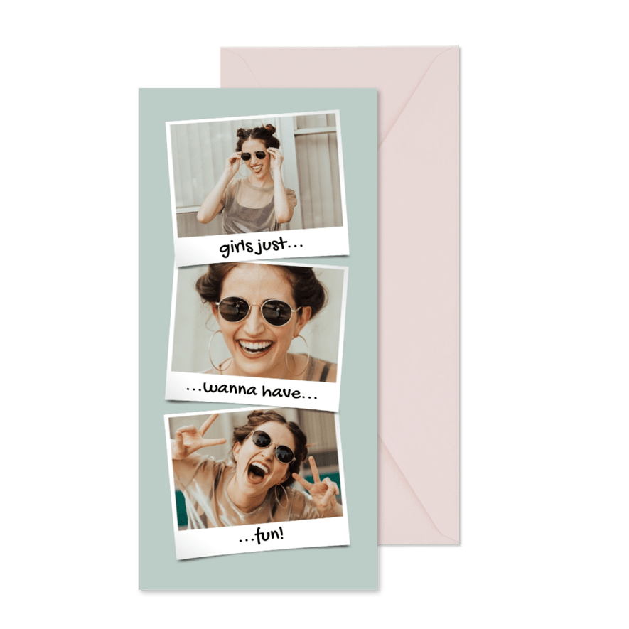 Fotokarte drei Fotos mit Rahmen und Beschriftung - Karteneindruck