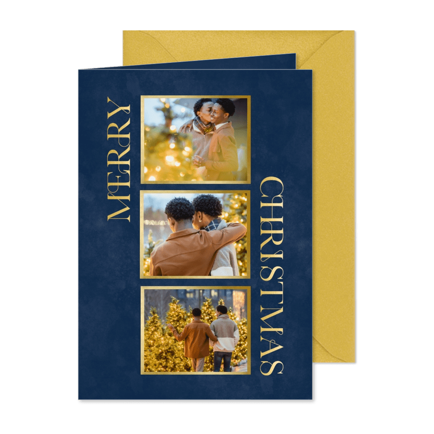 Fotokarte dunkelblau mit Goldlook Weihnachten - Karteneindruck