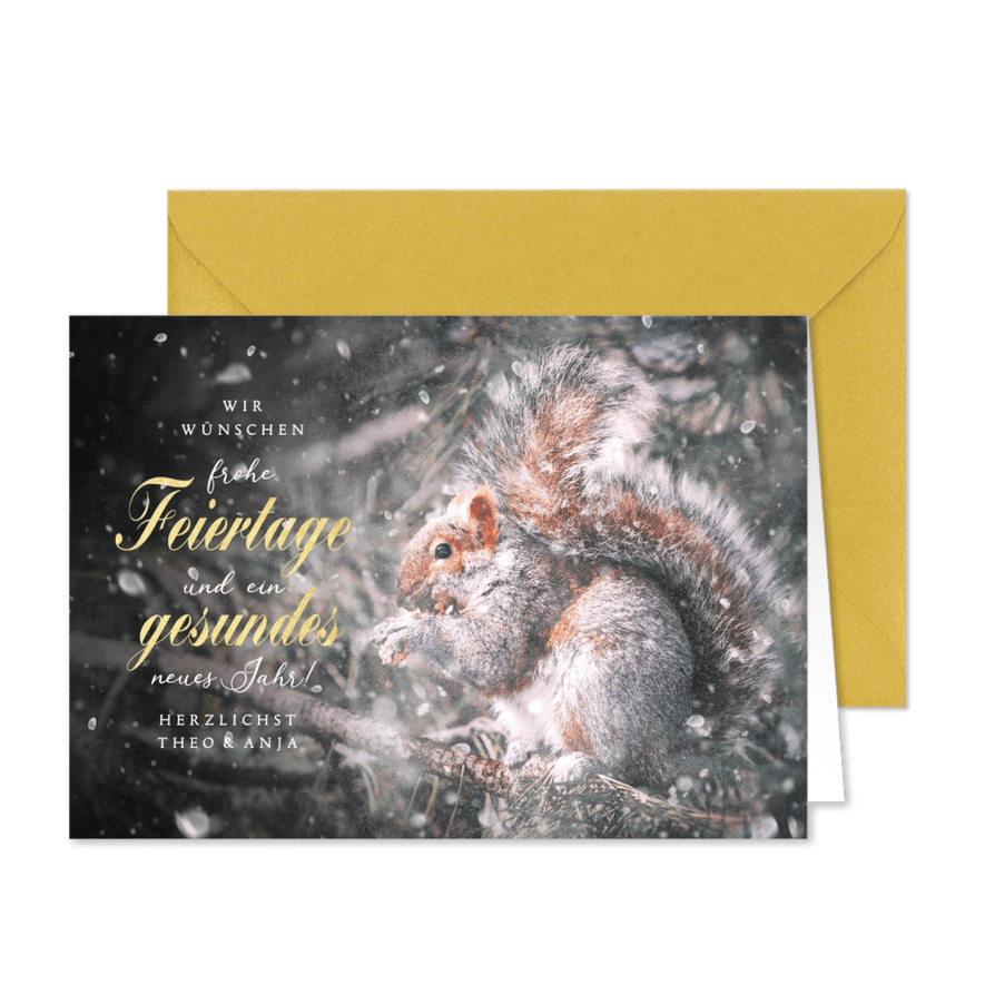 Fotokarte Eichhörnchen Winterwald - Karteneindruck
