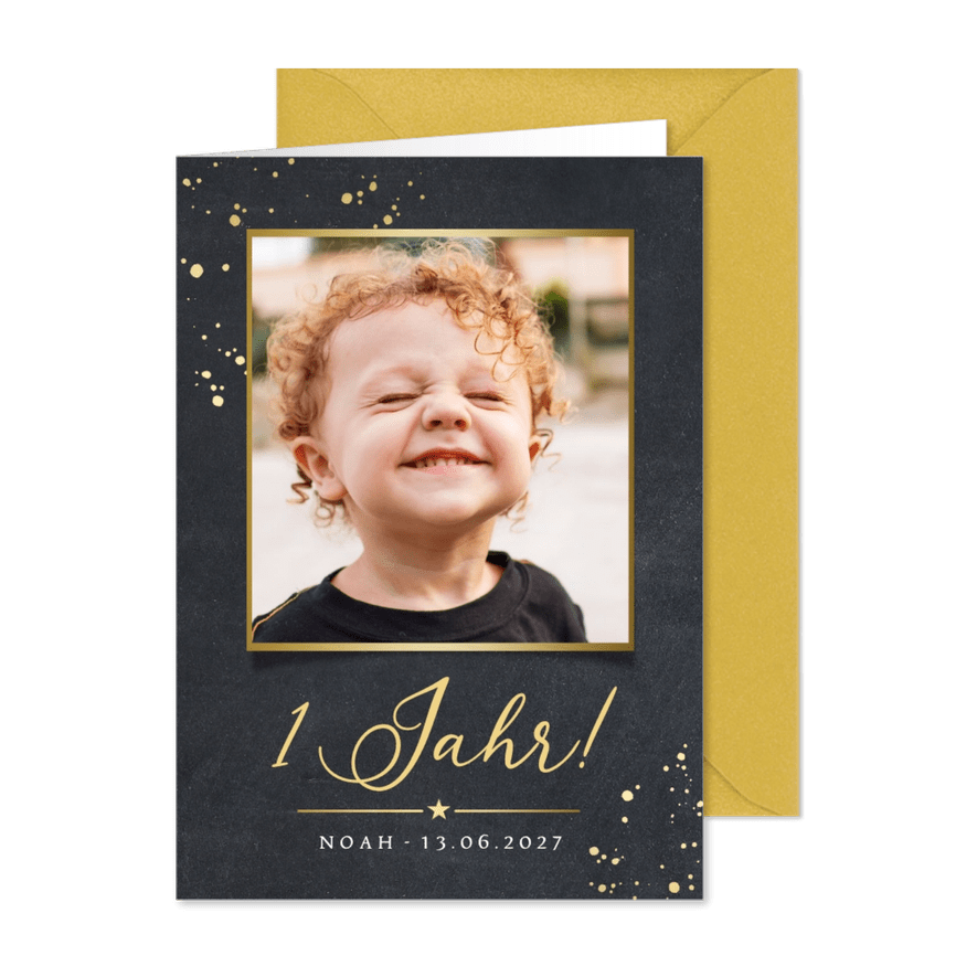 Fotokarte Einladung dunkelgrau '1 Jahr' - Karteneindruck

