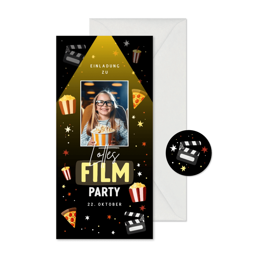 Fotokarte Einladung Filmparty Kindergeburtstag - Karteneindruck