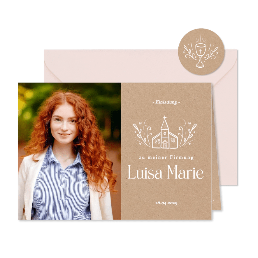 Fotokarte Einladung Firmung Kirche Lineart - Karteneindruck
