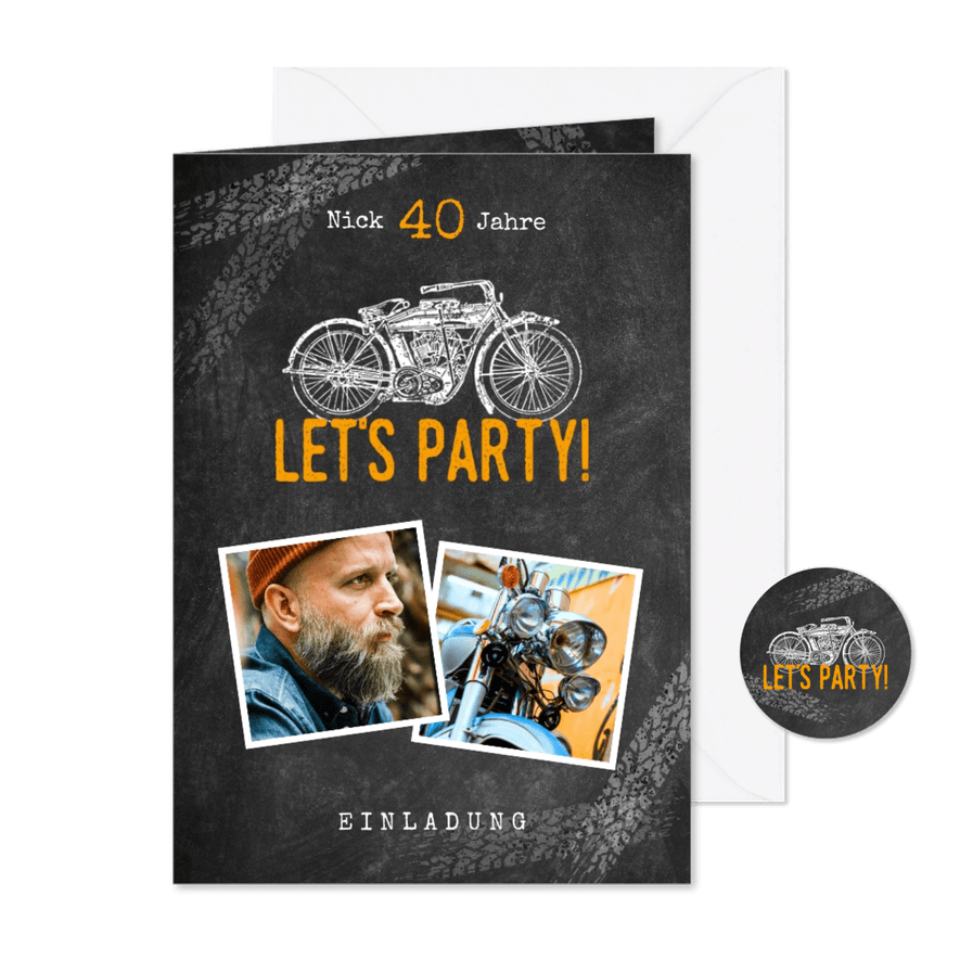 Fotokarte Einladung Geburtstagsparty Motorrad - Karteneindruck
