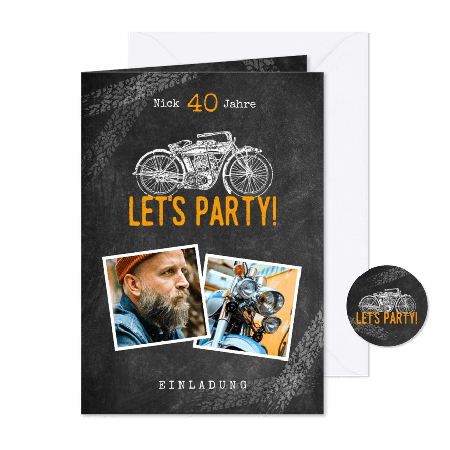 Fotokarte Einladung Geburtstagsparty Motorrad - Karteneindruck