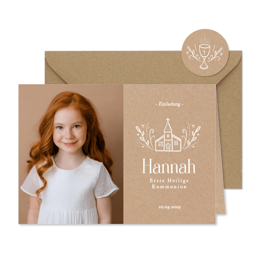 Fotokarte Einladung Heilige Kommunion Kraft Lineart - Karteneindruck