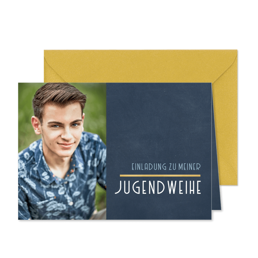 Fotokarte Einladung Jugendweihe schlicht blau - Karteneindruck
