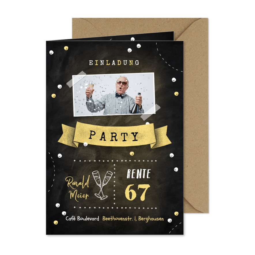 Fotokarte Einladung Kreidelook Renteneintritt Party - Karteneindruck

