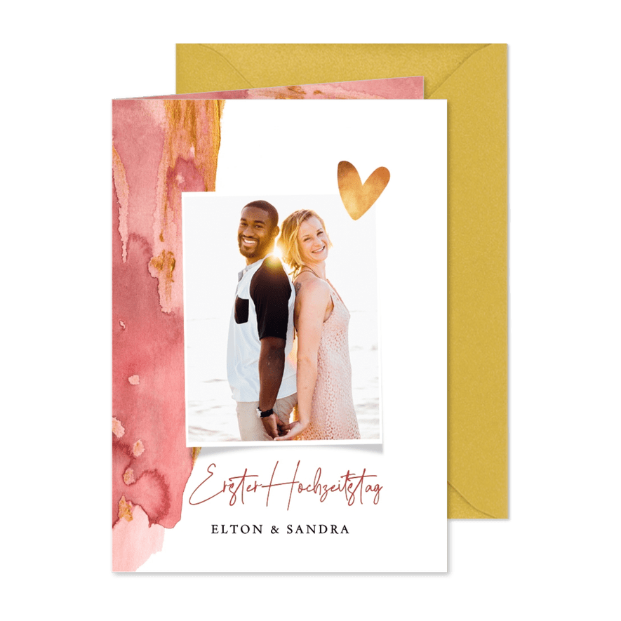Fotokarte Einladung Papierhochzeit 1 Jahr Aquarell - Kartenvorschau