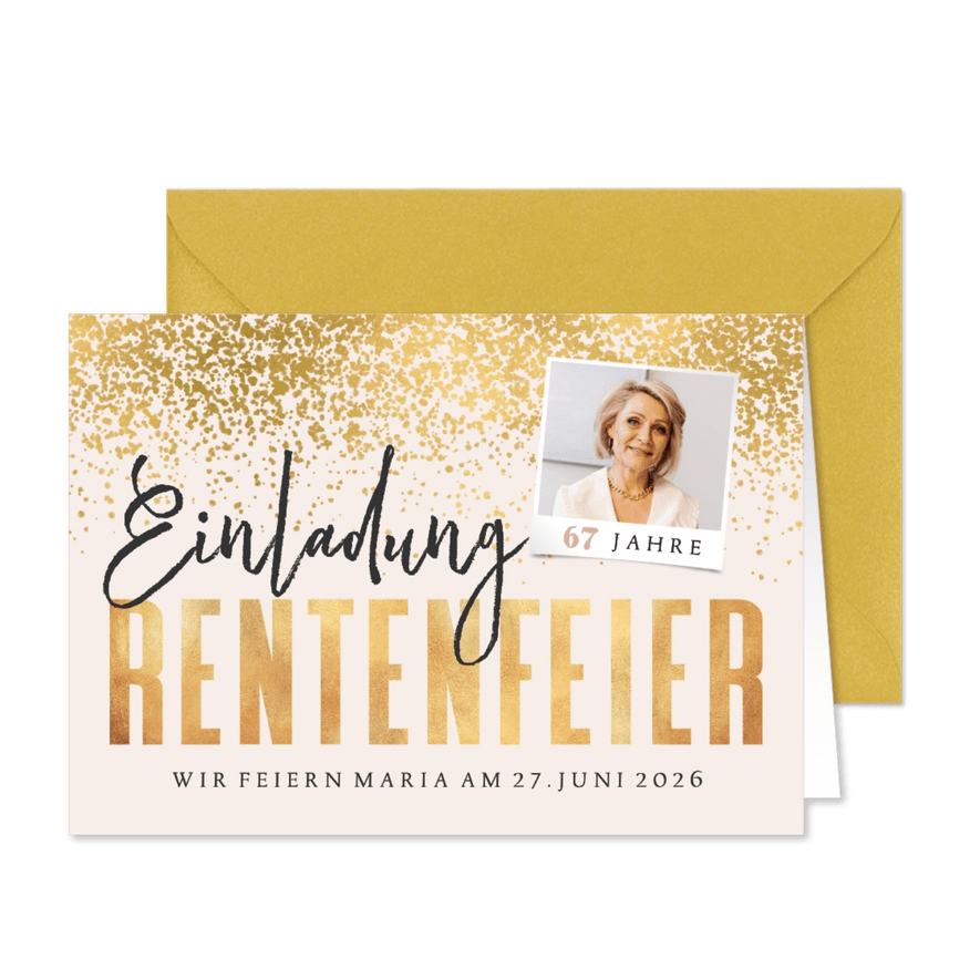 Fotokarte Einladung Rentenfeier Glitzer Konfetti - Kartenvorschau