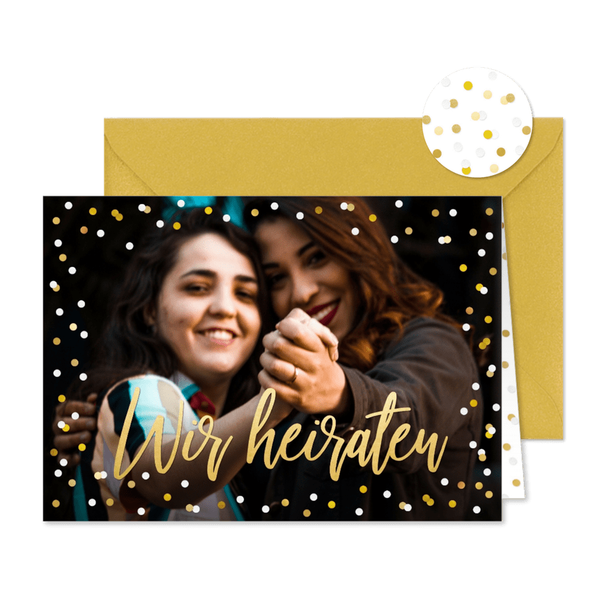 Fotokarte Einladung 'Wir heiraten' Konfetti - Karteneindruck