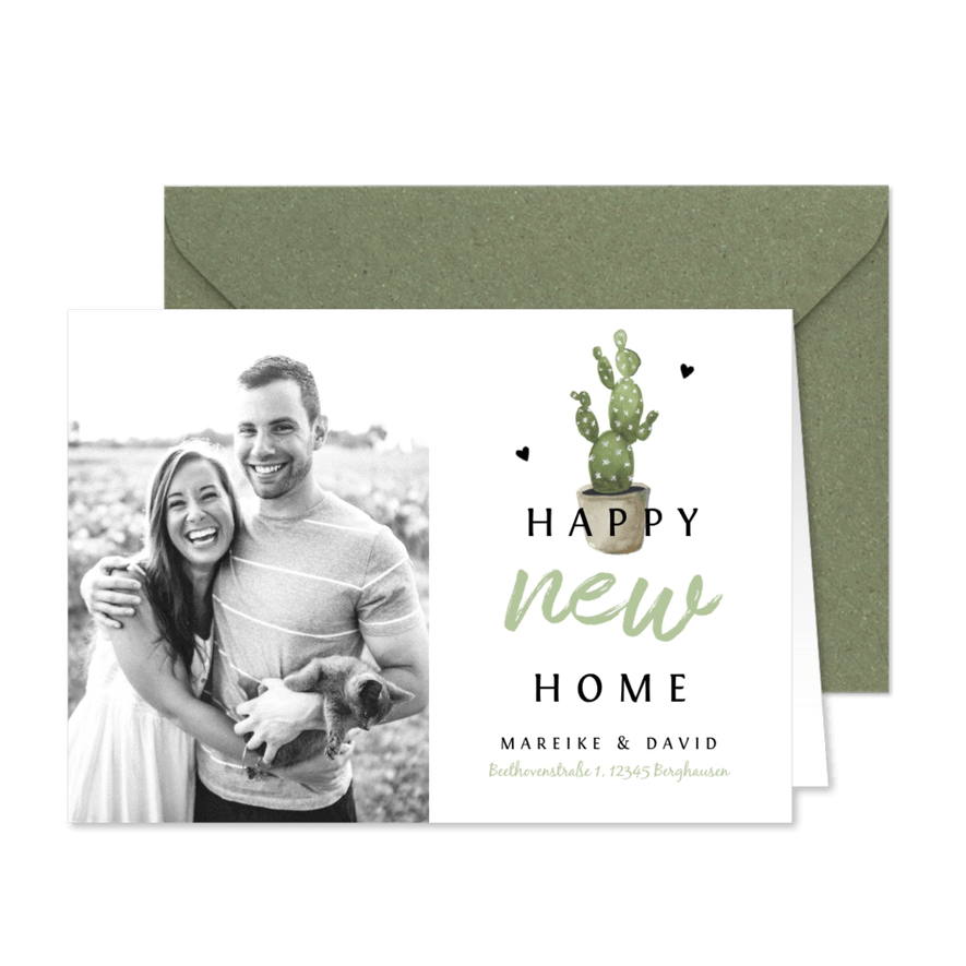 Fotokarte Einweihung 'happy new home' mit Kaktus - Karteneindruck