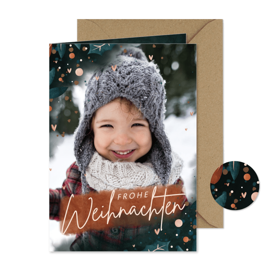 Fotokarte Frohe Weihnachten mit Dekoelementen - Karteneindruck
