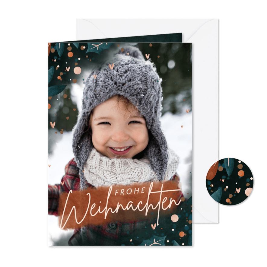 Fotokarte Frohe Weihnachten mit Dekoelementen - Karteneindruck
