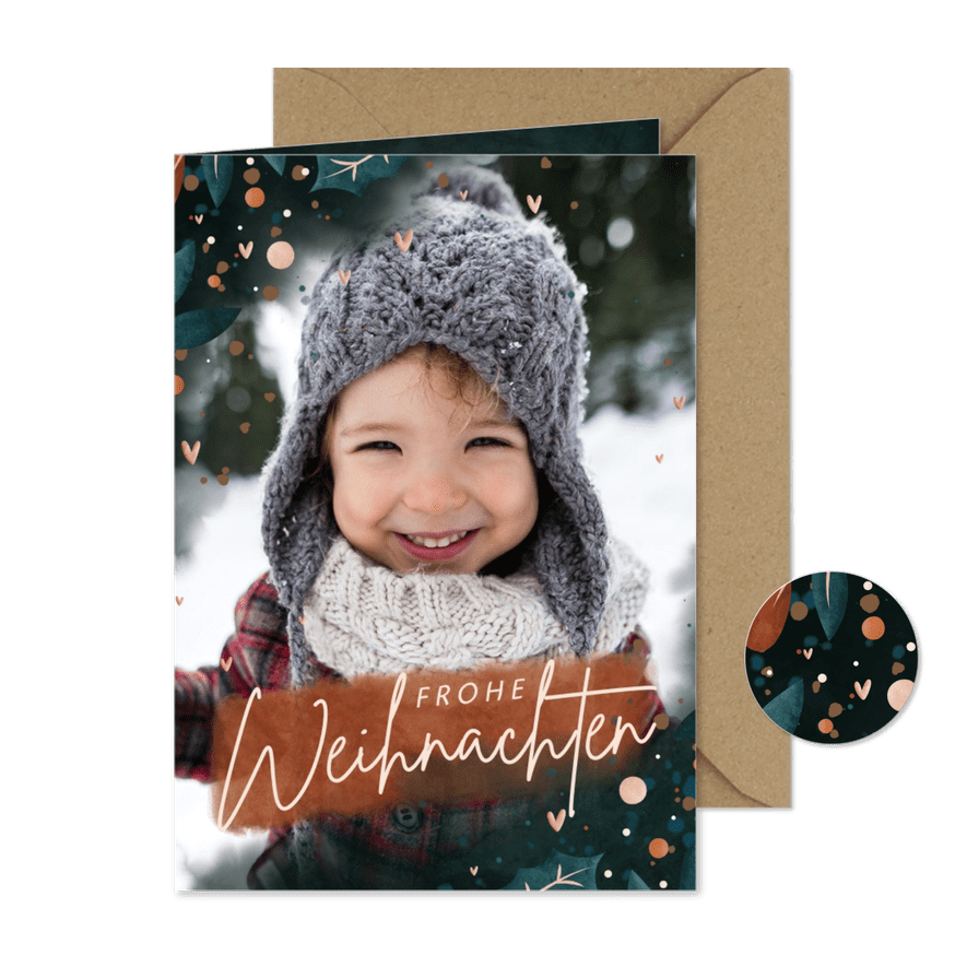 Fotokarte Frohe Weihnachten mit Dekoelementen - Karteneindruck