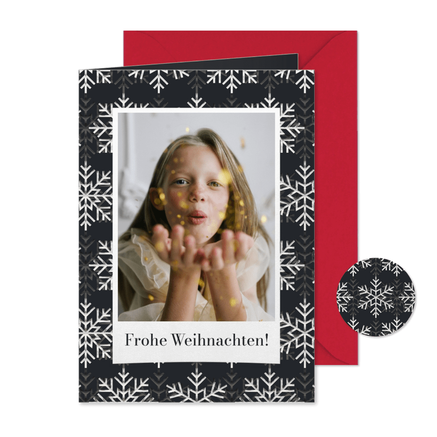 Fotokarte 'Frohe Weihnachten' Schneekristalle - Karteneindruck
