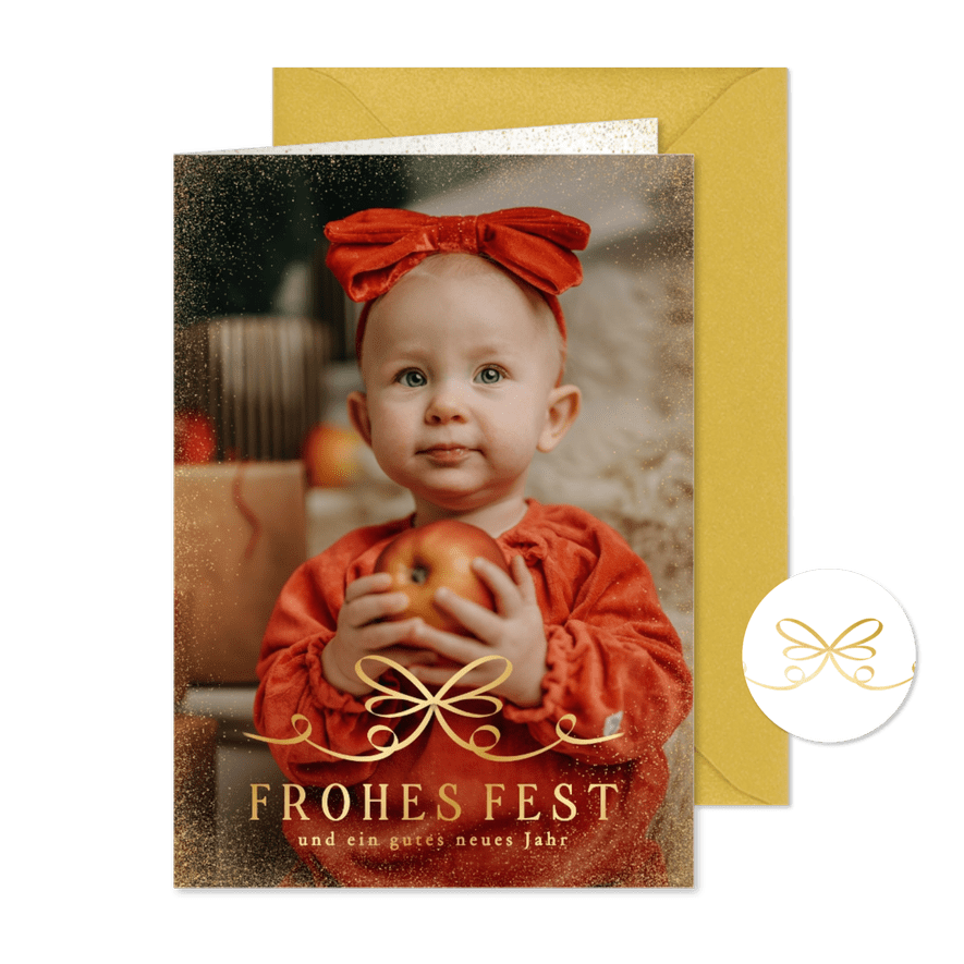 Fotokarte 'Frohes Fest' Goldstaub Glitzer - Karteneindruck