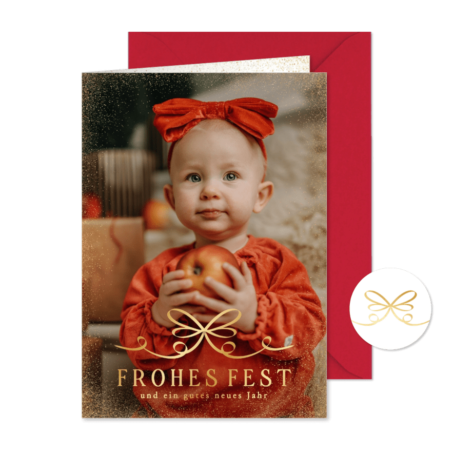 Fotokarte 'Frohes Fest' Goldstaub Glitzer - Karteneindruck
