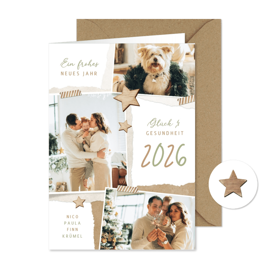 Fotokarte 'Frohes neues Jahr' drei Fotos  - Karteneindruck

