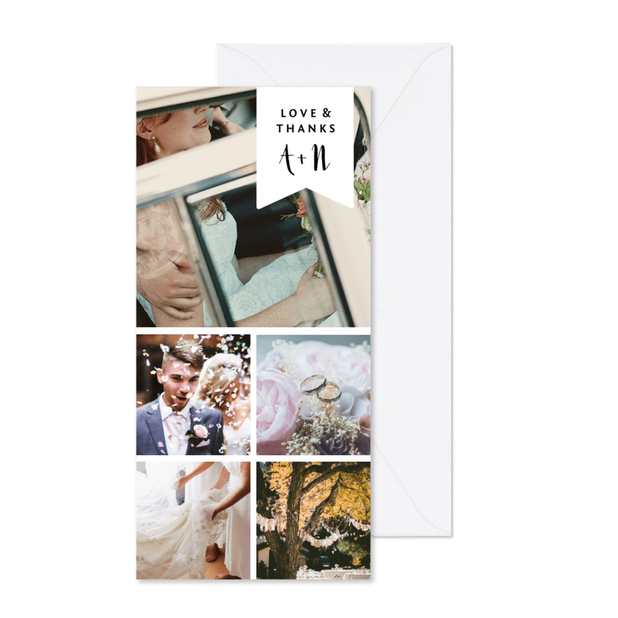 Fotokarte fünf Fotos mit Textlabel - Karteneindruck