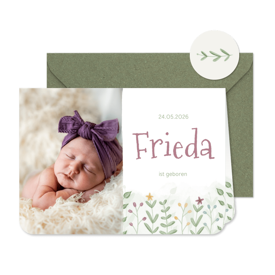 Fotokarte Geburt Blumenwiese - Karteneindruck